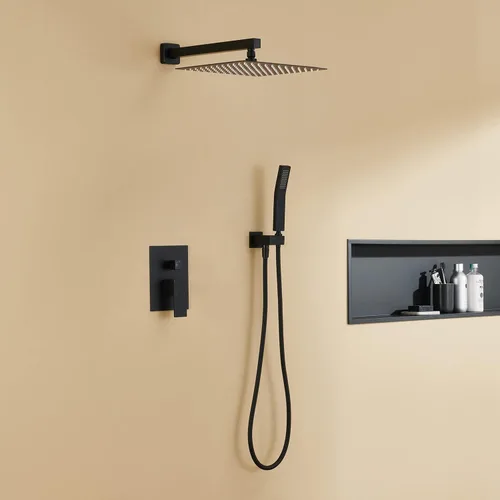 Vista 7 de Sistema de ducha de lluvia de 12 pulgadas, juego combinado de ducha negro para montaje en pared, grifos de baño con cabezal de ducha de lluvia