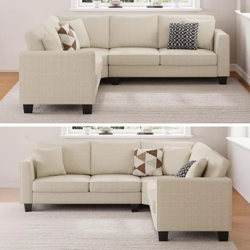 Vista 4 de ONBRILL Sofá en Forma de L, Sofá Seccional Pequeño de Esquina para Sala de Estar, Cómodo Sofá en Forma de L de Chenilla con 3 Cojines Decorativos