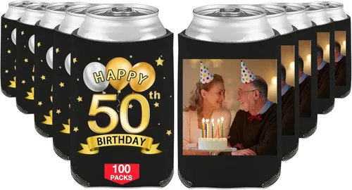 Vista 53 de Fundas enfriadoras de latas de cumpleaños, soporte personalizado para botellas de cerveza a granel con nombre de foto, suministros para fiestas