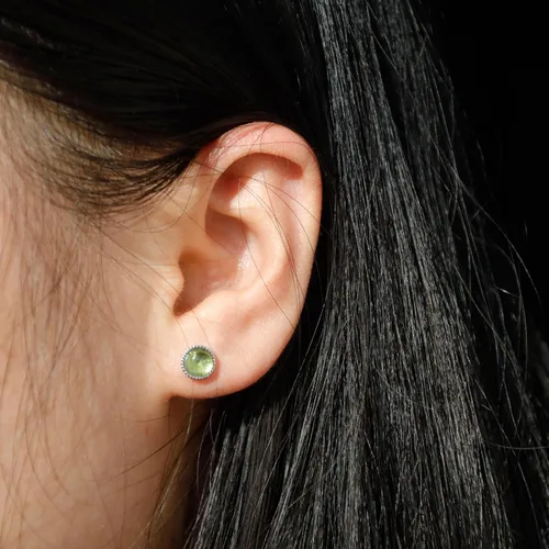Vista 3 de Green Peridot Sterling Silver Studs Earrings for Her