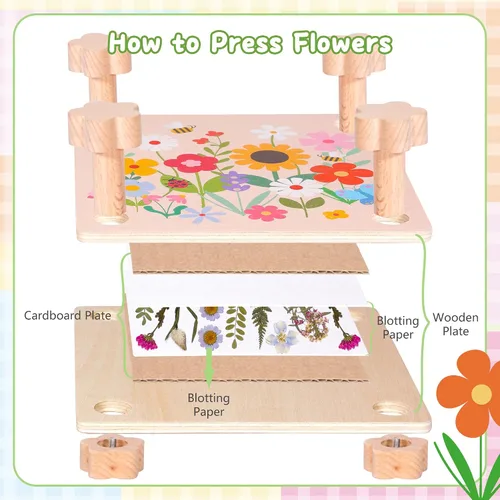 Vista 4 de Aboofx Creativity - Kit de arte de flores prensadas para niños, kit de prensa de flores pequeñas para manualidades de flores prensadas y prensado