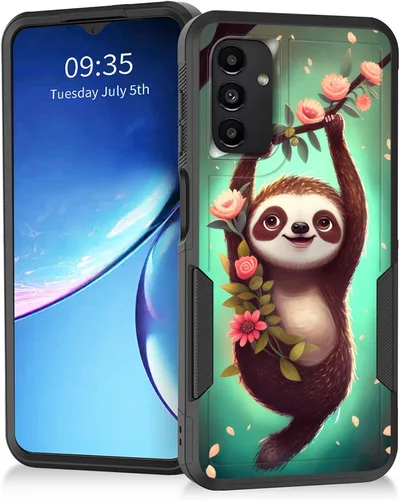 Vista 199 de Funda para Galaxy A14 5G, resistente de doble capa híbrida de policarbonato duro, goma suave, a prueba de golpes, funda protectora resistente