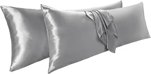 Vista 9 de Vonty 2 fundas de almohada de satén estándar – Fundas de almohada de 20 x 26 pulgadas, fundas de almohada negras para proteger la piel y el cabello