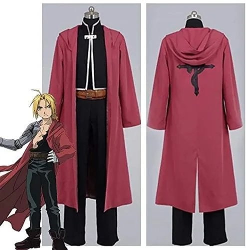 Vista 3 de Fullmetal Alchemist - Disfraz de Halloween de Edward Elric Cosplay rojo traje completo (hombre M)