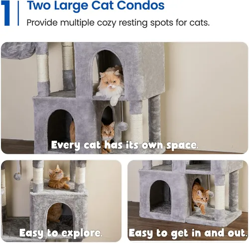 Vista 3 de MWPO Árbol grande para gatos, torre para gatos de interior de 56.1 pulgadas con 2 condominios grandes para gatos, soporte de varios niveles