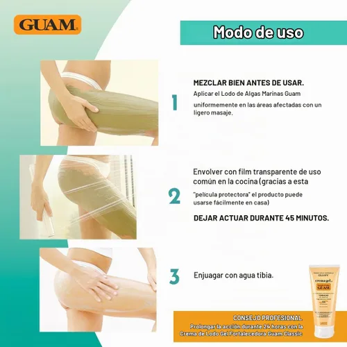 Vista 5 de Guam Envoltura corporal anticelulítica de algas marinas, fórmula original para muslos y piernas, tratamiento reafirmante y tensor, rejuvenecimiento