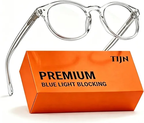 Vista 10 de TIJN Blue Light Blocking Glasses Men Women,Vintage Round Frame Eyeglasses Flexible Lightweight Frames,Red Orange Clear Lens for Computer Gaming