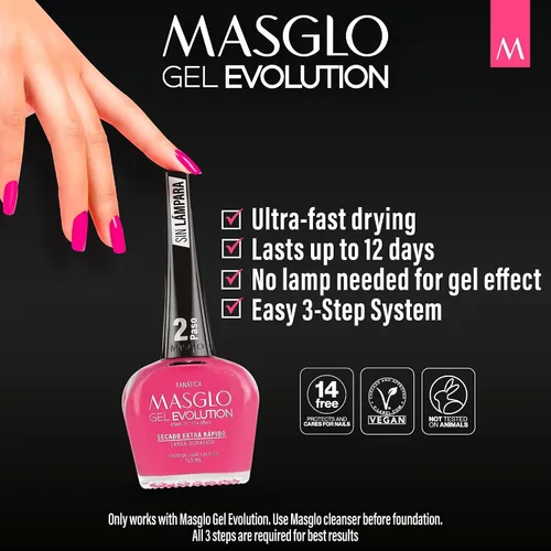 Vista 6 de MASGLO Gel Evolution - Juego de 3 esmaltes de uñas, no necesita lámpara UV/LED, secado rápido, uso de 12 días, fórmula libre de 14, acabado