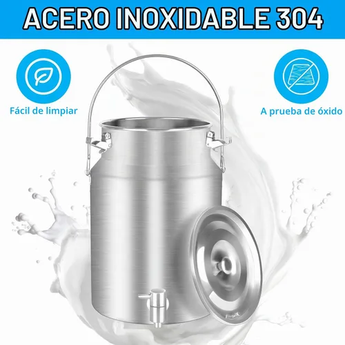 Vista 2 de Cubo de leche de acero inoxidable 304 de 10 litros, cubo de vino con espita de 2.64 galones, jarra de leche con tapa sellada, resistente para leche