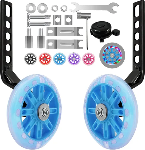 Vista 13 de HAWENS Ruedas de entrenamiento para bicicleta, ruedas silenciosas intermitentes con estabilizador de bicicleta ajustable, kit de montaje compatible