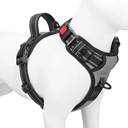 Vista 13 de PHOEPET Arnés para perro sin tirones, chaleco reflectante ajustable con asa de entrenamiento, bolsillo para identificación con nombre, 2 ganchos