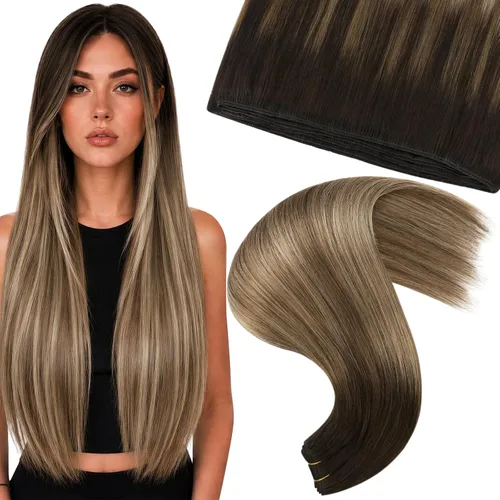 Vista 91 de Moresoo Extensiones de cabello humano real para coser, color negro natural