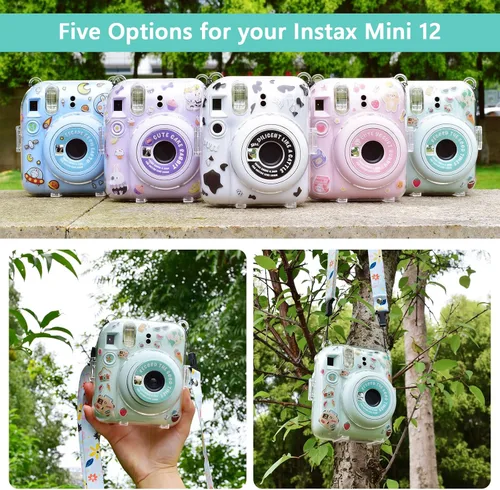 Vista 6 de Funda rígida transparente mejorada con adhesivo de bricolaje para cámara instantánea Fujifilm Instax Mini 12, funda transparente Instax Mini 12