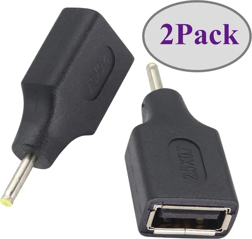 Vista 4 de Paquete de 2 adaptadores de corriente CC de 2.5 × 0.028 in a USB CC USB 2.0 A hembra a CC 2.5 × 0.028 in macho 5 V CC conector de barril de carga