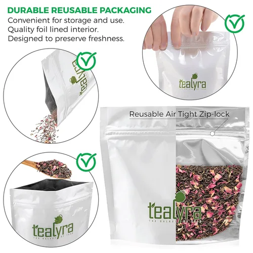 Vista 2 de Tealyra - Rosy Earl Grey - Té negro de Sri Lanka con té verde jazmín y pétalos de rosa - Té fresco galardonado - Té de hojas sueltas - Cafeína media