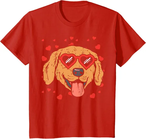 Vista 58 de Golden Retriever cara corazón gafas día de San Valentín perro regalo camiseta Negro