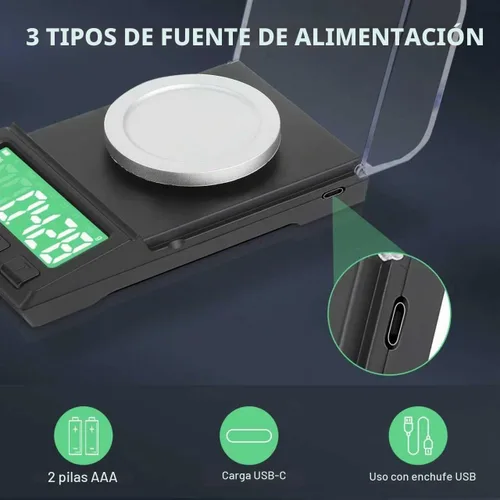 Vista 4 de Báscula portátil de miligramos de 3.53 oz/0.00004 oz, báscula recargable