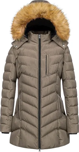 Vista 27 de CREATMO US Abrigo de invierno con capucha para mujer, impermeable, cálido, largo acolchado, parka Azul (Acid Blue)