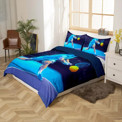 Vista 5 de Erosebridal Juego de ropa de cama con pelota de tenis para niños, funda de edredón con temática de juegos deportivos, tamaño individual para niños