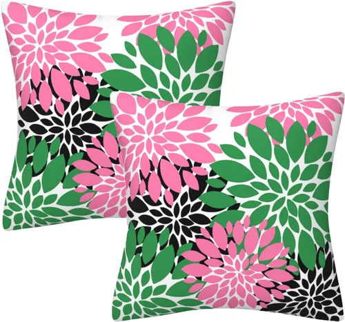 Vista 17 de Juego de 2 fundas de almohada decorativas de dalia azul marino, rojo, gris, dalia floral, para interiores y exteriores, funda de almohada de Floral 1