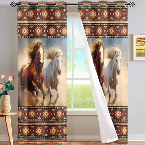Vista 9 de ZFRXIGN Cortinas opacas para ventana de caballo azteca occidental, 63 pulgadas de largo, para cuarto de bebé, sala de estar, dormitorio, 2 paneles