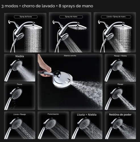 Vista 2 de Cabezal de ducha de lluvia con cabezal de ducha de mano, cromado 1.8GPM Cromo
