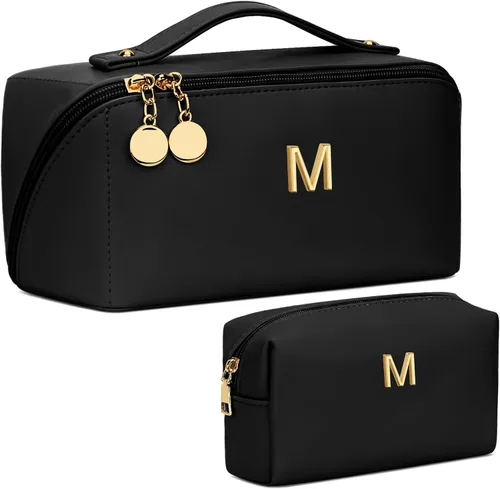Vista 49 de Regalos de cumpleaños para mujeres y adolescentes, juego de bolsas organizadoras de maquillaje con iniciales personalizadas, bolsa de cosméticos