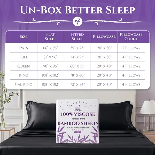 Vista 8 de SLEEP SANCTUARY - Juego de sábanas 100% viscosa derivada de bambú tamaño individual 4 piezas – Sábanas de lujo BamBliss de enfriamiento