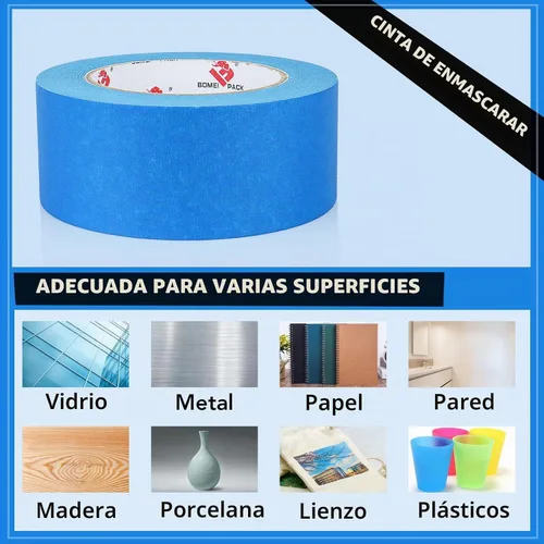 Vista 7 de BOMEI PACK Cinta de Pintor Azul de 2'', Cinta de Pintura de 2 pulgadas x 55 Yardas (220 Yardas Totales) 4 Rollos Cinta de Pintor Azul Cinta