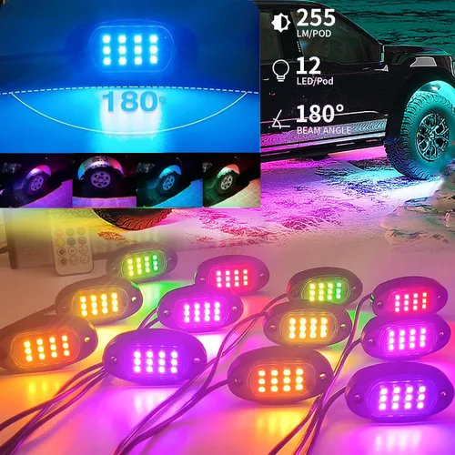 Vista 5 de 4 cápsulas de luces LED RGB+IC para ATV, carritos de golf, UTV, camiones, autos, SUV, RZR, SXS, kit de luces LED de persecución de sueños