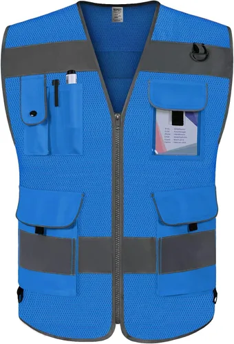 Vista 11 de TCCFCCT Chaleco de seguridad de malla para hombres y mujeres, chaleco de seguridad reflectante de alta visibilidad con 9 bolsillos, chaleco