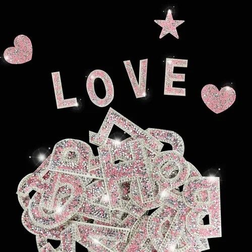 Vista 6 de 47 calcomanías de letras y números con diamantes de imitación, grandes, autoadhesivas, calcomanías de corazón con purpurina de cristal para ropa