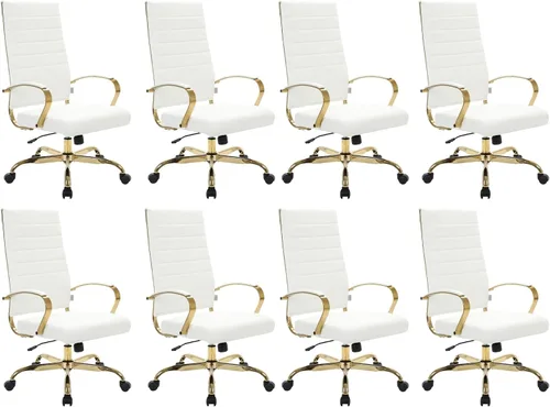 Vista 21 de LeisureMod Silla de oficina moderna de cuero con respaldo alto, silla de escritorio ejecutiva giratoria y ajustable con marco dorado, diseño Blanco