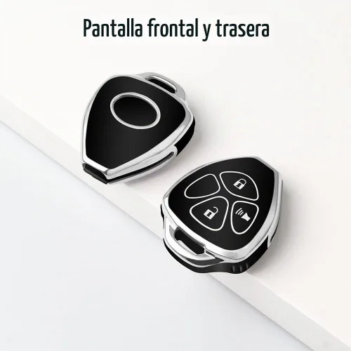 Vista 3 de QBUC Funda para llavero Toyota con llavero (negro, 3 botones)