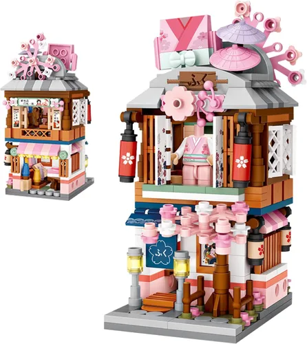 Vista 7 de ELAICREE Bloques de Construcción de Casa de Juguete con Vista de Calle Japonesa, 4 Modelos Mini Bloques de Construcción DIY Modelo MOC Juguete