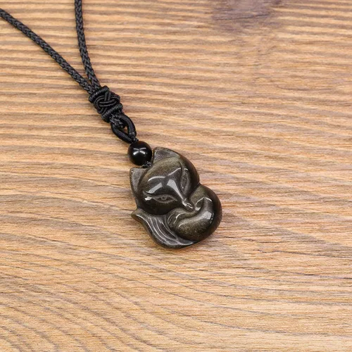 Vista 4 de COAI Collar con colgante de zorro de piedra para hombre y mujer, Piedra, Jaspe