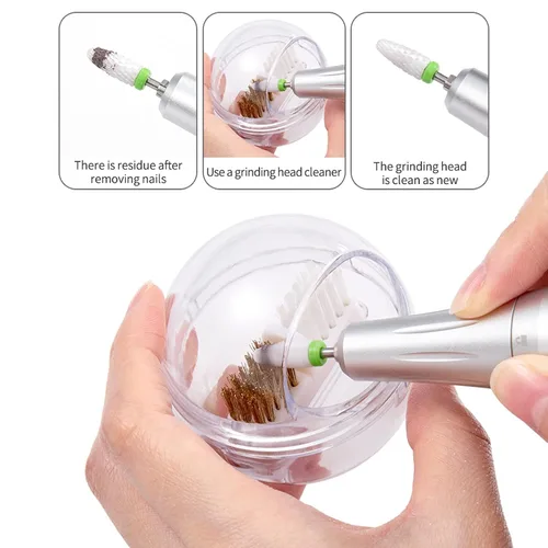 Vista 5 de LXIANGN Brocas de uñas con cubierta transparente, alambre de nailon y alambre de acero para limpiar brocas de carburo/cerámica, diseño