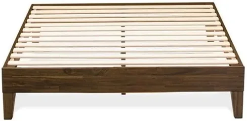 Vista 5 de East West Furniture NVP-22-F Marco de cama de tamaño matrimonial con 4 patas de madera dura y 2 patas centrales adicionales, acabado de nogal
