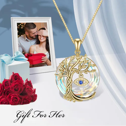 Vista 5 de TOUPOP Evil Eye Necklace 925 Sterling Silver Tree of Life Circle Crystal Pendant Necklace Protection Jewelry Amulet Christmas Gifts for Women Her