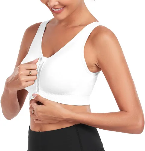 Vista 6 de Brasier deportivo con cierre frontal para mujer, posoperatorio, sin alambres, para yoga