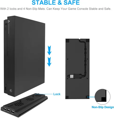 Vista 3 de Soporte de refrigeración vertical compatible con Xbox One X, soporte de ventilador de refrigeración compatible con Xbox One X con 3 puertos USB