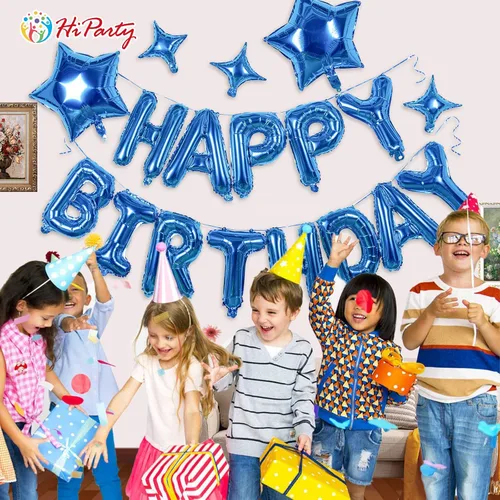 Vista 5 de [Usado] HiParty 23 piezas de guirnalda de globos de cumpleaños, guirnalda de letras 3D azul de mylar de aluminio ecológico premium con 5 piezas
