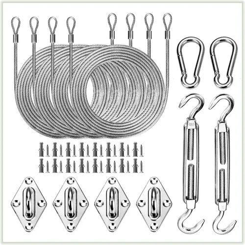 Vista 9 de ColourTree 48 Pies (12 pies x 4) Kits de Herrajes de Cables de Alambre de Metal de Acero Inoxidable Recubierto de PVC para Toldo de Vela Solar