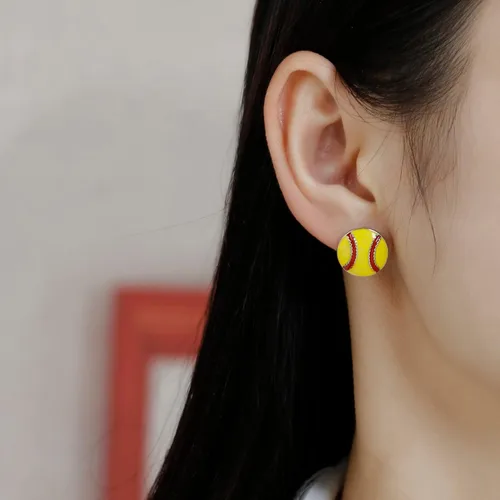 Vista 2 de RUOFFETA Aretes colgantes de pelota deportiva, aretes de fútbol, aretes de baloncesto, aretes de voleibol de béisbol, para mujer, regalo