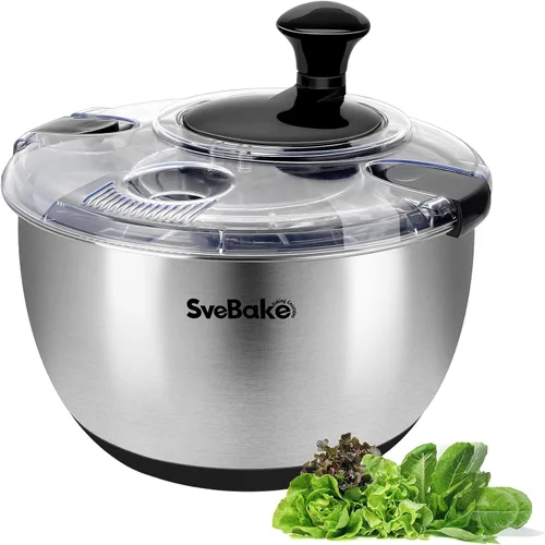 Vista 10 de Escurridor de ensalada de acero inoxidable, lavadora de verduras de 4.8 Qt, secador de lechuga sin BPA con diseño de manivela, apto para negro