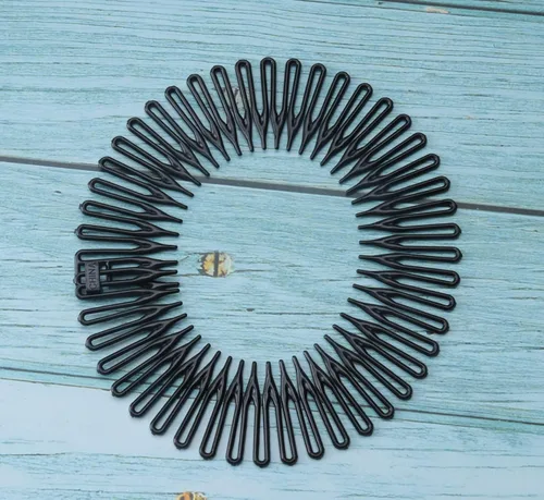 Vista 3 de Sowaka 4 piezas de peine elástico circular de plástico negro marrón círculo primavera diadema flexible soporte para el cabello peine para mujeres