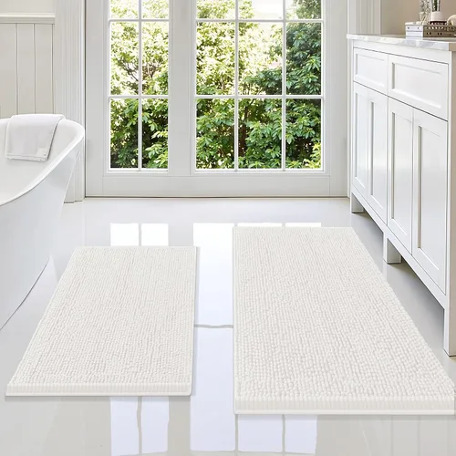 Vista 145 de Juego de alfombras de baño Smiry de 2 piezas, suave alfombra absorbente de chenilla y juego de alfombra en forma de U para inodoro, alfombra de baño
