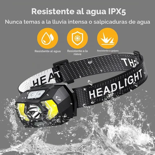 Vista 6 de Linterna frontal LED, lámpara de cabeza de 1500 lúmenes con 7 modos, luces de cabeza para frente con luz roja, luz de cabeza impermeable IPX5