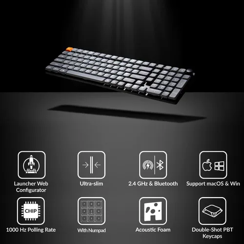Vista 2 de Keychron K17 Max 96% Layout QMKLauncher Teclado mecánico con cable ultra delgado inalámbricotipo C con retroiluminación RGB, interruptor rojo
