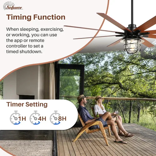 Vista 3 de Sofucor - Ventilador de techo de granja de 66 pulgadas con luces y control remoto, ventilador de techo moderno con jaula y motor CC reversible